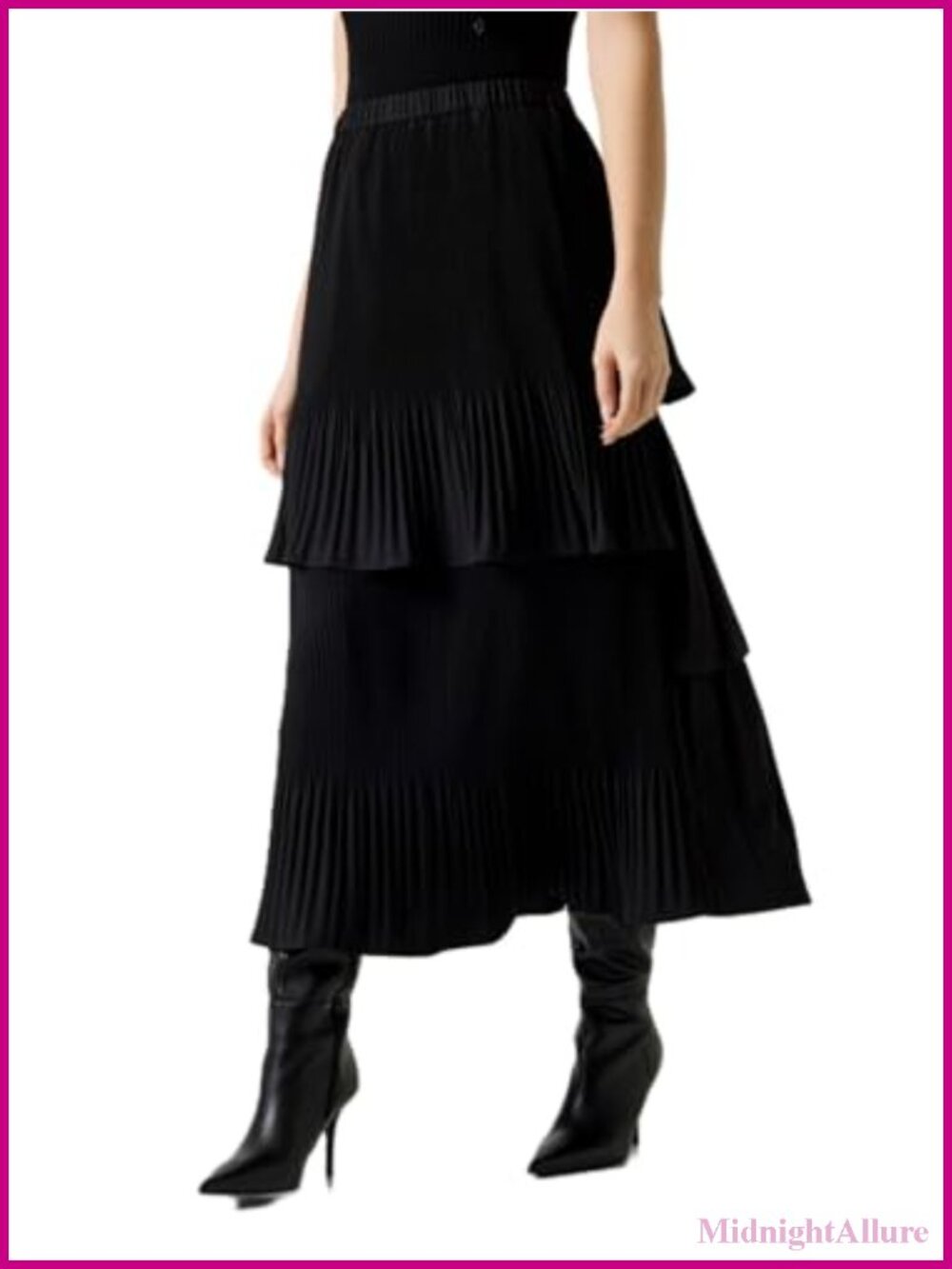 Eco Akira Pleated Maxi Skirt Tiered Lightweight High Rise